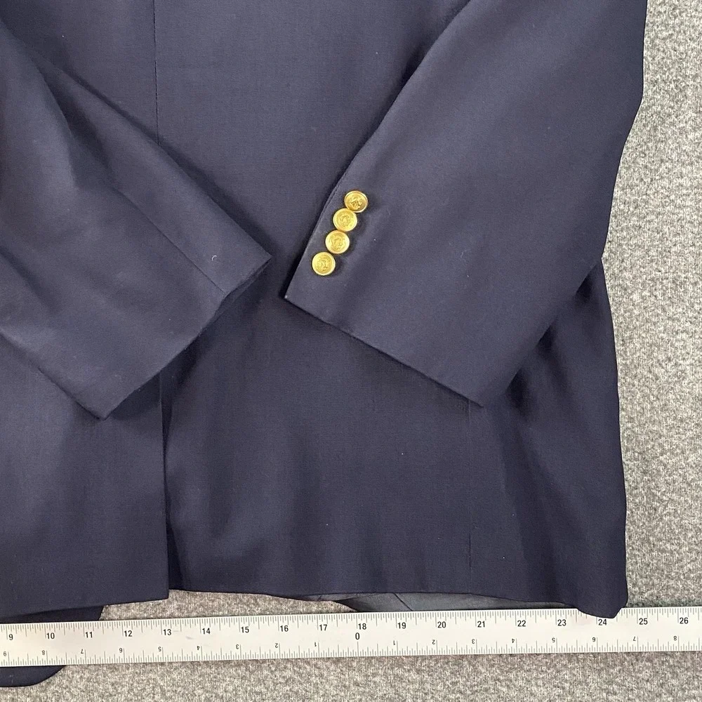 Ralph Lauren Mens Wool Blazer‎ 46R Navy Gold Buttons USA Vintage Preppy Chaps
